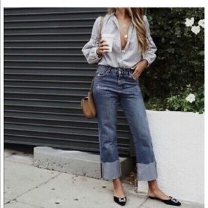 Sincerely Jules Wide Leg Raw Hem Cuffed Jeans